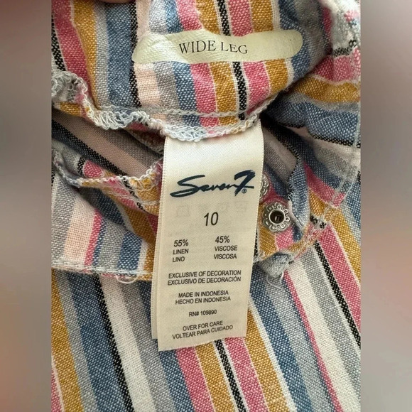 Seven7 Wide Leg Linen Rainbow Striped Linen Pants Size 10 - Picture 6 of 6